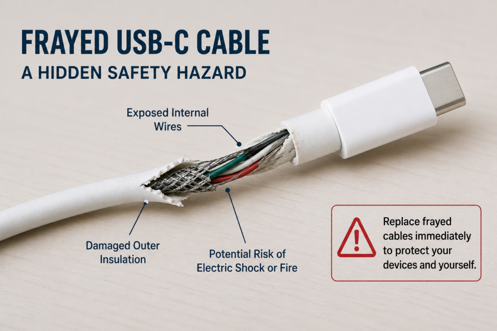 Damaged power adapter cable requiring replacement