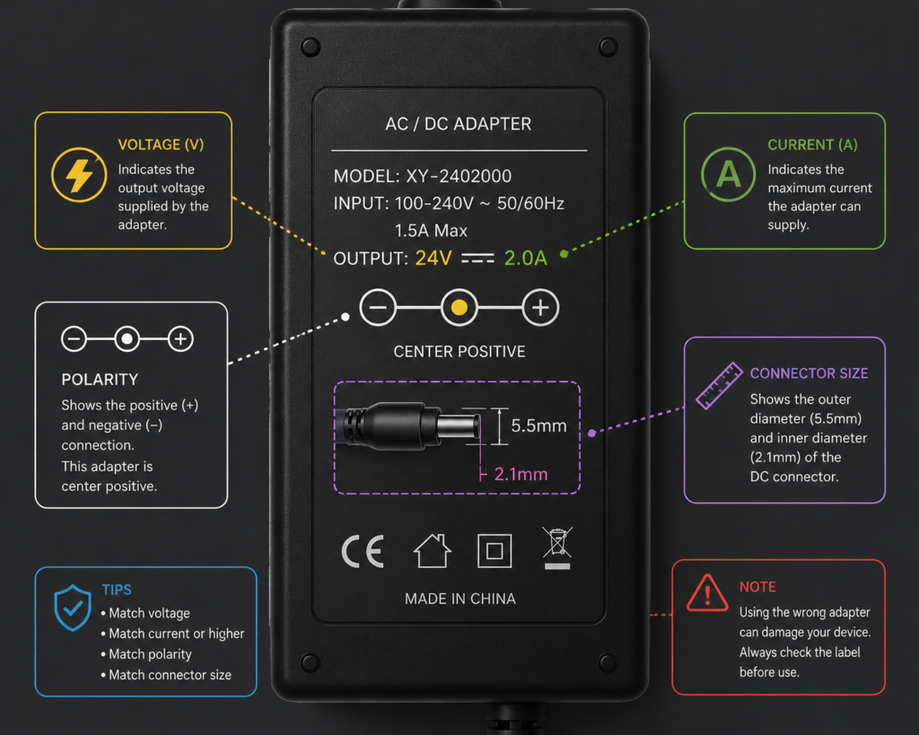 How to identify a compatible replacement power adapter for audio equipment
