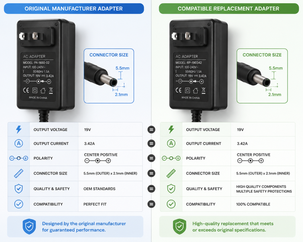Original versus compatible replacement power adapter comparison