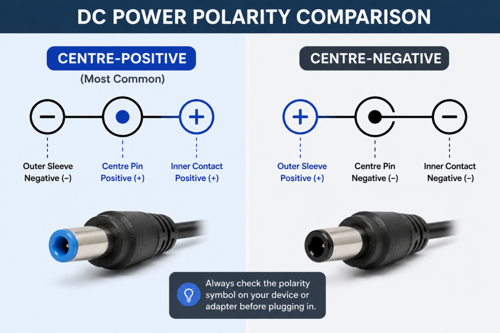 Side-by-side symbol comparison illustrating positive vs negative polarity differences.