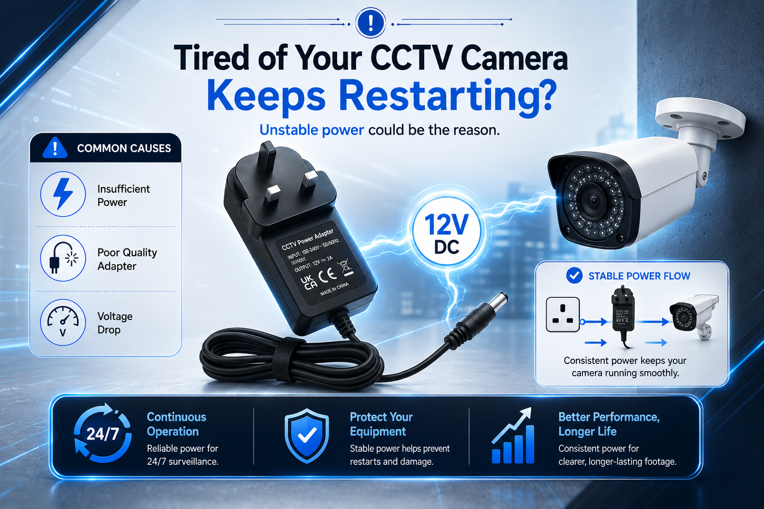 12V CCTV camera keeps restarting