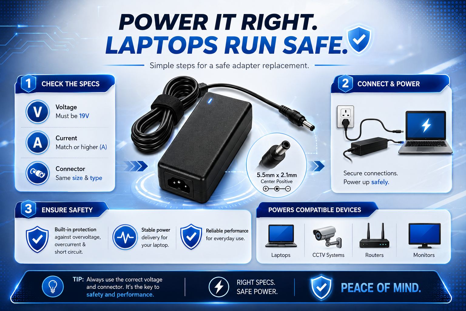 19V laptop power adapter
