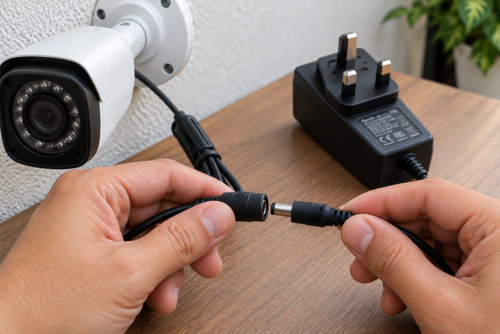 Checking the DC connector and cable connections when a 12V CCTV camera keeps restarting.