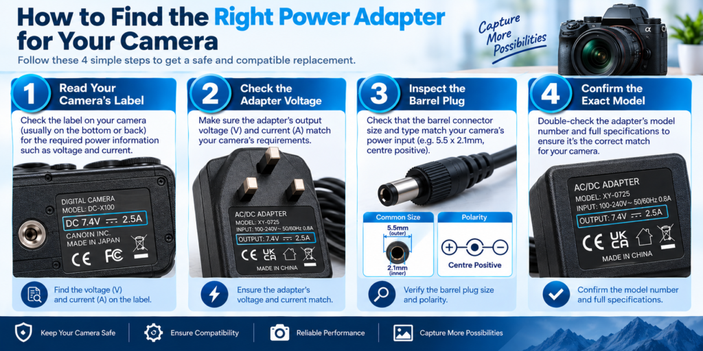 Four steps to verify a replacement power adapter for cctv before making a purchase.