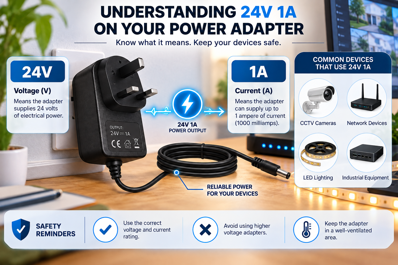 24v 1a mean on a power adapter