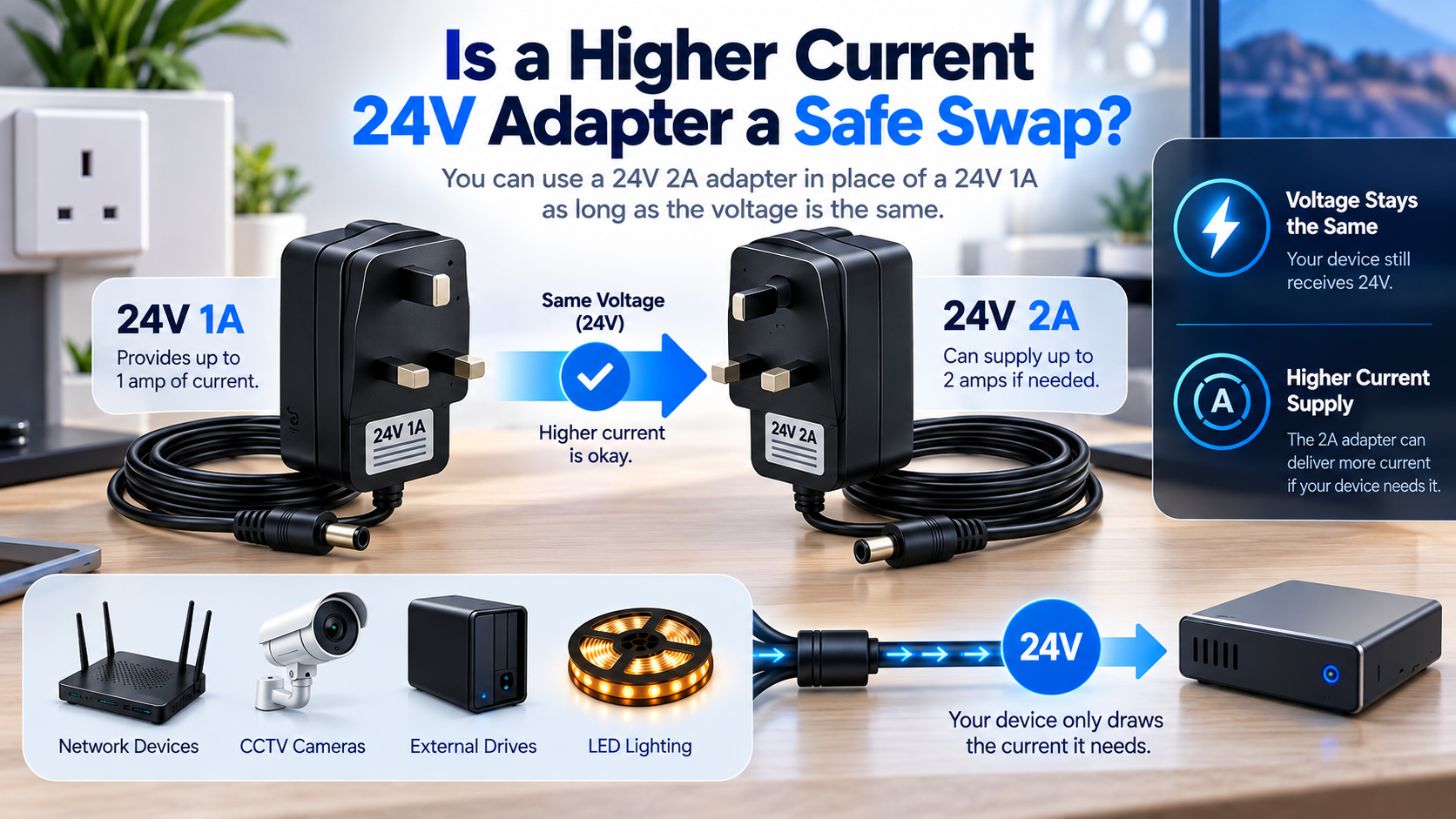 24V 2A adapter instead of 24V 1A