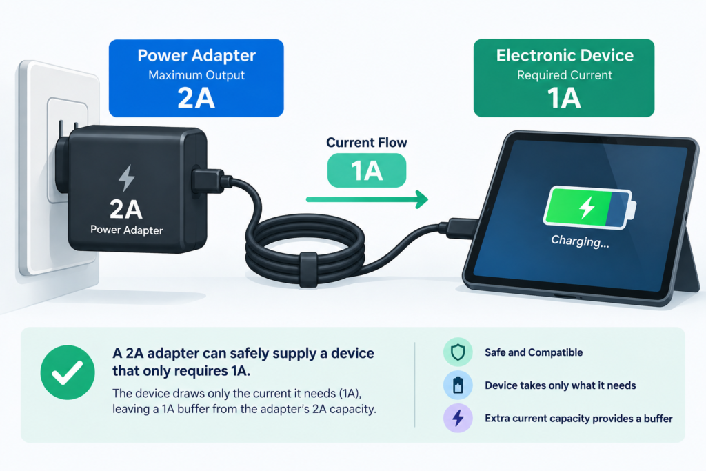 Diagram illustrating safe current draw mechanics to help you match a 24V power adapter for heavy-duty electronics.