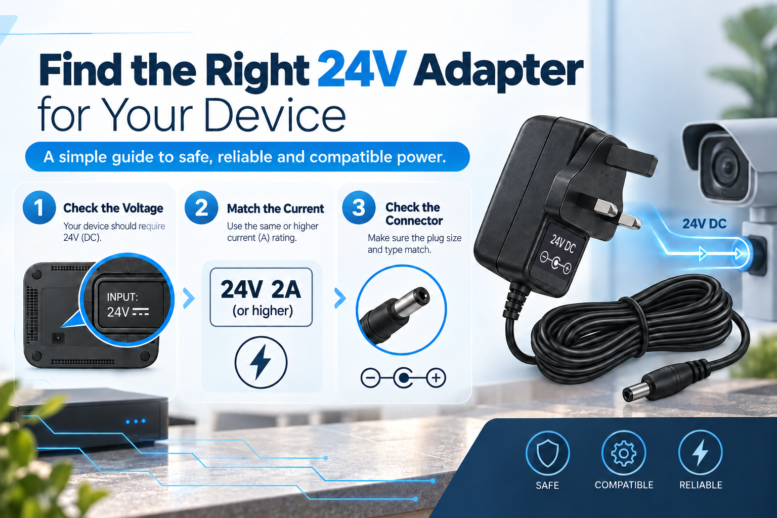 match a 24V power adapter